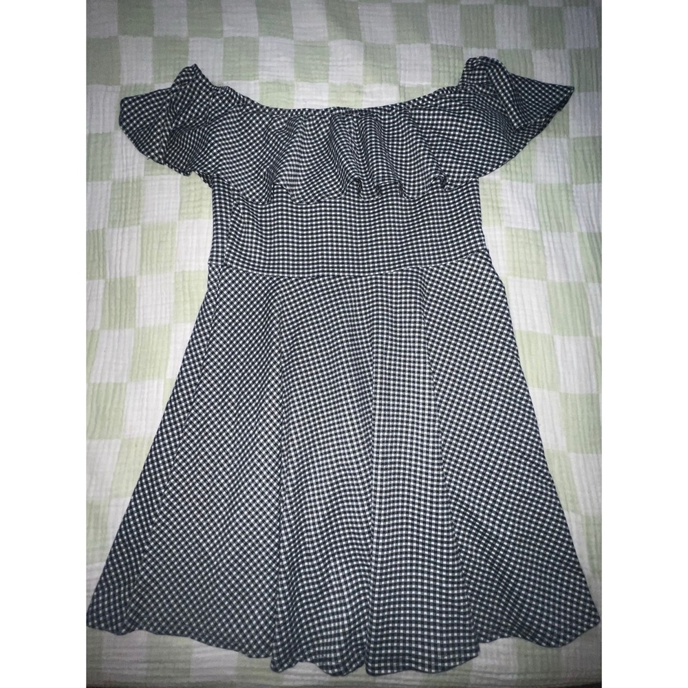 Black and White Gingham Off-Shoulder boohoo Dress sz 12